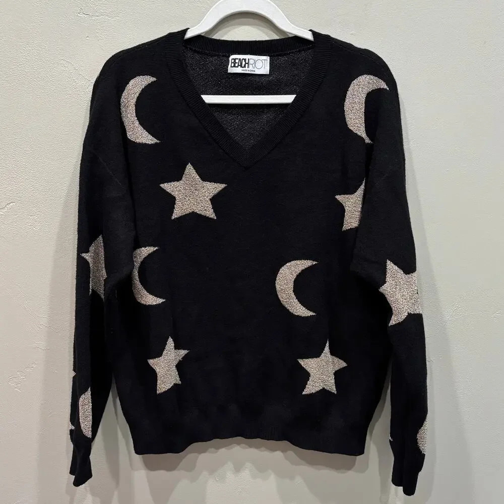 Beach Riot Joey Sweater Moon and Stars Gold Celestial - Size: Small - Picture 2 of 6